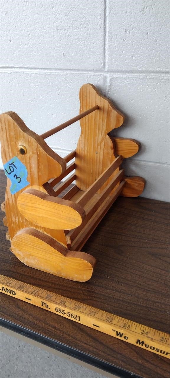 Wooden Book Rack with Bears on Each
