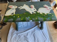 Folk Art Rabbit hand painted stool