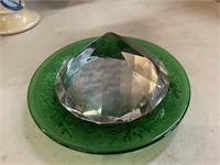 Paper weight and green dish