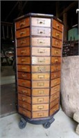 Antique Wooden 10 Sided Hardware Cabinet