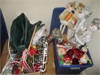 Tote and box of Christmas items