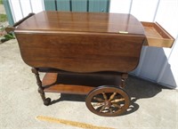 Drop-leaf tea cart with drawer