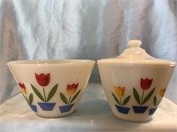 6.5 & 5.5 INCH FIRE KING TULIP BOWLS. 5.5 IS