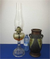 Vintage Oil Lamp & Decorative Vase 10.5" High