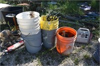 large lot of 5 gallon buckets and wire