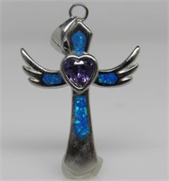 Blue Opal & Amethyst Cross Pendant