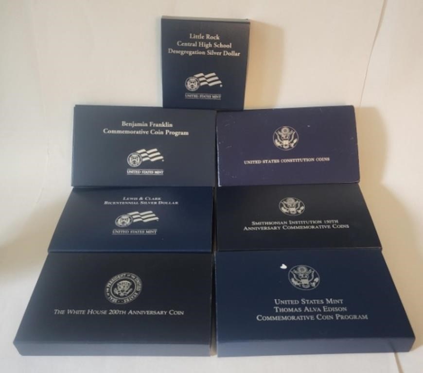 Seven (7) $1 Silver Proof Commemorative Dollars