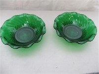 2 Vintage Dark Emerald Green Candy dishes