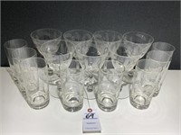 VTG Etched Clear Glass Wine & Water Glasses