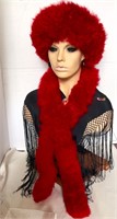Vintage Italian Betmar Red Fur Hat & Scarf