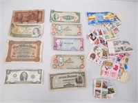 Lot of Vintage Foreign Currency & Vintage Stamps