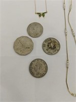 (4) Foreign Coins, (3) Chain Necklaces & (2)