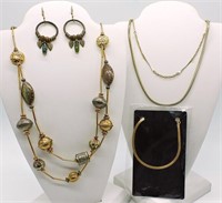 4 Piece Gold & Silver Tone Necklaces & Earring Set