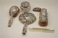 STERLING SILVER SIX PIECE ROCOCO STYLE DRESSER SET