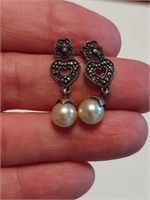 Cute sterling and marcasite pierced earrings