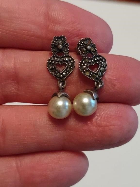 Cute sterling and marcasite pierced earrings
