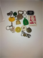 Group of nostalgic and advertising keychains and