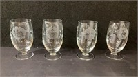 4 Cornflower Pattern Cut Crystal Juice Glasses
