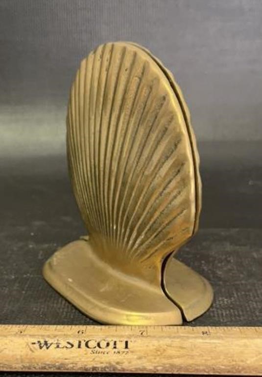 VINTAGE BRASS BOOKENDS-CLAM SHELL DESIGN