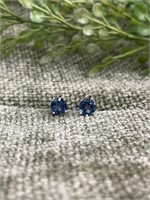 Sapphire .925 Sterling Silver Round Stud Earrings
