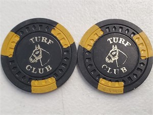 (2) Vintage Turf Club Casino Chips