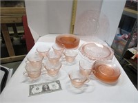 Assorted pink depression glassware