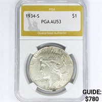 1934-S Silver Peace Dollar PGA AU53