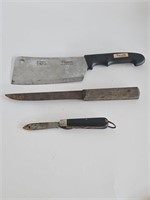 KNIFE LOT-RODGERS MEAT CLEAVER,OLD HICKORY AND