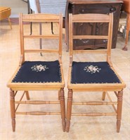 Pair vintage needlepoint seat chairs