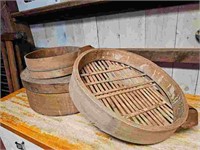 Grouping of Antique Wood Steamers & Boxes