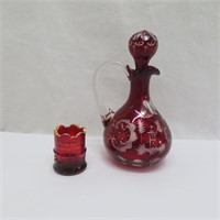Cranberry Glass Cruet - Souvenir Toothpick Holder