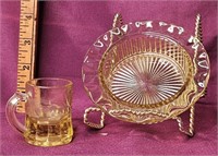 Depression glass ashtray and shot glass