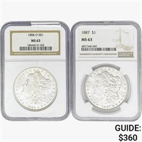 1884&1887 [2] Morgan Silver Dollar NGC MS63