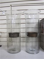 2 large glass vases/candle holders