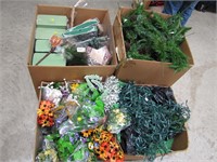 4 boxes of misc: fake flowers, wreath pcs,