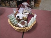 1 basket of bath & body items: bars of soap,