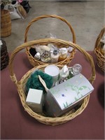 2 basket of bath & body items: loofa,