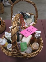 2 basket of bath & body items: argon oil,
