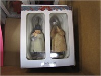 2 boxes of ornaments and table figurine decor