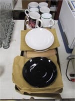 1 lot of dishes; flat of mugs & flat of plates