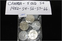 5-Canada 5 cent pieces