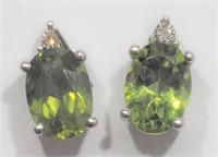 Sterling Silver Peridot and Diamond Earrings