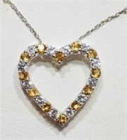 Sterling Silver Citrine Heart Shaped Necklace