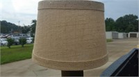 Wooden Spool Lamp with Burlap shade