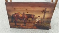 Wooden Cowboy kneeling at the Cross Picture