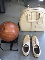Bowling ball, bag, and shoes