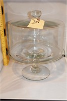 Large glass cake pedestal plate with lid