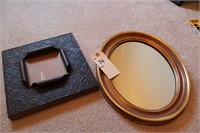 Brown picture frame and gold mirror