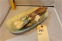 Floral dish with matching fork and spoon set
