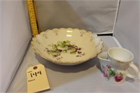 Floral bowl and cup with strainer